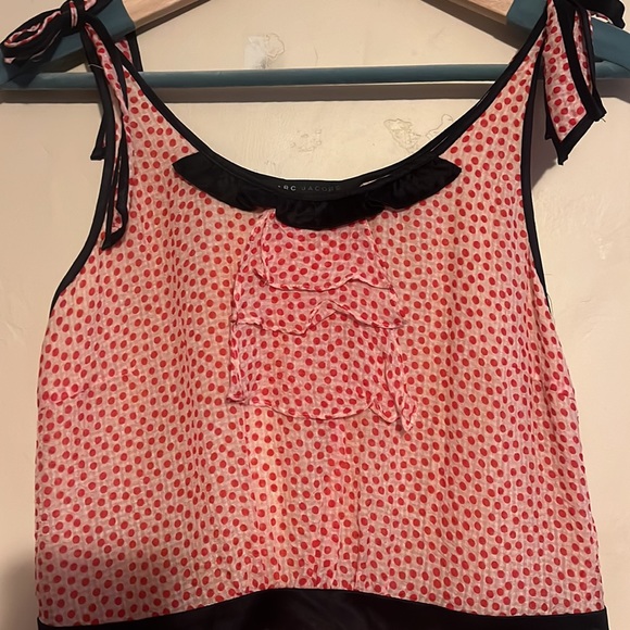 ♥️ MARC JACOBS ♥️ 💯 Silk Sleeveless Dress White & Red Polka Dot Ruffles 2 XS - Picture 2 of 9